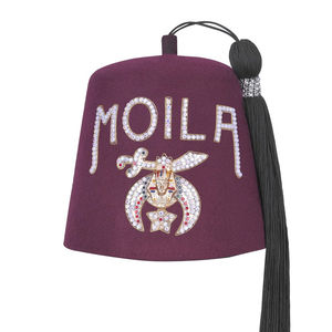 Sombrero Fez Shriners de Lana Borgoña con una Hilera de Letras de Diamantes de Imitación, Bajo MOQ, Servicio OEM, Sombreros Fez Masónicos a Precio Económico - Product Image 1