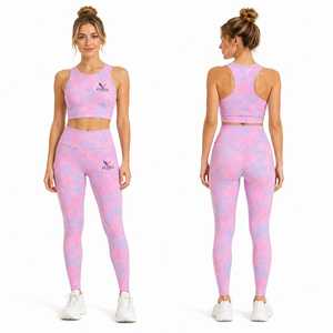 Pink Purple Tie Dye Eco-Friendly <b>Women</b> <b>Leggings</b> High Waist Sleeveless <b>Crop</b> Top 2 Piece Activewear Set Casual Party Outfit - Product Image 4