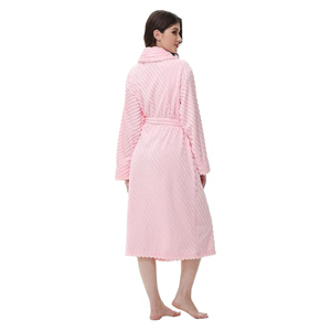 Bata de Baño de Felpa Personalizada para Mujer, Ropa de Dormir a Rayas, Suave y Cálida, de Felpa Coral, con Bolsillos y Cinturón - Product Image 2