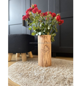 Vase à fleurs en bois rustique-Décor de style ferme-Bol en bois naturel pour fleurs séchées - Product Image 1