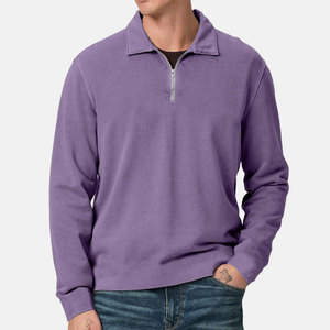 Sudadera de Forro Polar con Cierre de Cremallera de un Cuarto para Hombre, Color Verde Oliva, Corte Regular, Cuello Camisero, Ropa Casual de Otoño e Invierno - Product Image 4
