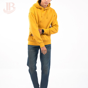 เสื้อฮู้ดสีเหลืองสำหรับผู้ชาย ทรงปกติ ผ้าฝ้ายเฟรนช์เทอร์รี่ สีพื้น ดีไซน์กระเป๋าเสื้อ สวมใส่สบายๆ - Product Image 1