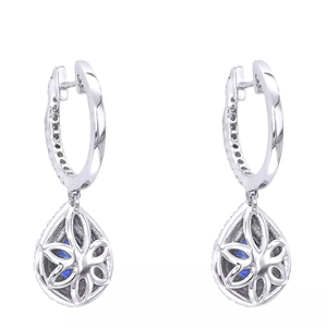 Boucles d'oreilles créoles de luxe en argent 925 avec saphir taille poire et halo de diamants, pendantes en forme de goutte d'eau, pour femme, bijoux de mariage - Product Image 2
