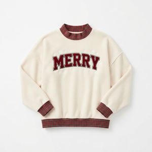 Merry <b>Christmas</b> <b>Sweatshirt</b> Women's Cream Plaid Trim Embroidered Letter Pullover Winter Mock Neck Long Sleeve Knitted Sweater - Product Image 1