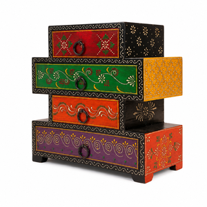 Handcrafted Traditional Wooden 4-Drawer <b>Storage</b> Chest | Hand-Painted <b>Stackable</b> Jewelry Makeup Organizer for <b>Wardrobe</b> Home Decor - Product Image 4