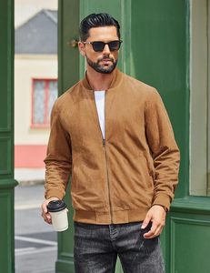 <b>Men's</b> Lightweight <b>Suede</b> Bomber <b>Jackets</b> Casual Varsity <b>Jacket</b> - Product Image 3
