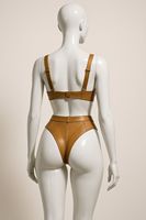 Ensemble soutien-gorge à armatures et culotte taille haute en similicuir premium pour femme avec sangle réglable – Ensemble lingerie deux pièces tendance