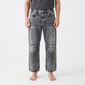 Jeans baggy délavés tendance pour garçons, pantalon en denim ample à jambes larges, style streetwear vintage usé - Product Image 5