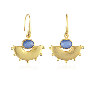 Hot selling oval cut hydro quartz chalcedony half <b>moon</b> dangle drop <b>earring</b> brass 18k gold plated brushed finish metal <b>earrings</b> - Product Image 2
