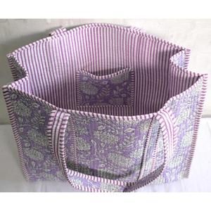 Bolso Tote de Algodón con Estampado Floral, Bolso de Hombro Acolchado, Bolso de Compras Boho Hecho a Mano en India para Mujer - Product Image 4