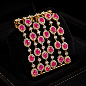 LISA JEWELLERS Luxury Designer Silver Gold Plated 22K CZ <b>Ruby</b> Pink Stone Cuff <b>Bracelets</b> Bangles BIS Certified Fine Jewelry - Product Image 5