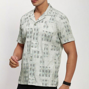 Chemise décontractée pour homme, vintage, respirante, en coton, à manches longues, imprimé géométrique, col rabattu, tissu tissé estival, design à motifs - Product Image 3