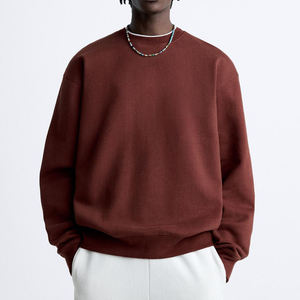 Sweat-shirt à col rond et fermeture éclair quart de tour pour homme, couleur bordeaux, coupe classique, couleur unie, tricoté, 100% coton, streetwear, couleurs personnalisées - Product Image 1