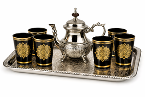 Nuevo diseño de juego de té árabe plateado, 6 vasos, un bandeja, una tetera en caja de regalo. - Product Image 2