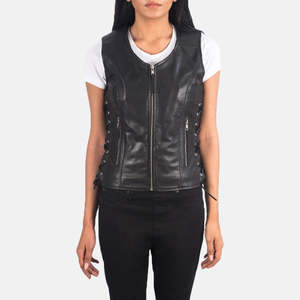 Chaleco de Cuero para Mujer, Ropa Deportiva Elegante, Chaleco de Motociclista de Cuero Genuino Resistente, Chaqueta sin Mangas para Motocicleta - Product Image 1