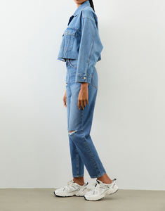 Pantalones Vaqueros de Mezclilla para Mujer, Logotipo Personalizado, Alta Calidad, 100% Algodón Lavado, Corte Recto, Holgados, Pierna Ancha, Cintura Alta, Tallas Grandes - Product Image 2