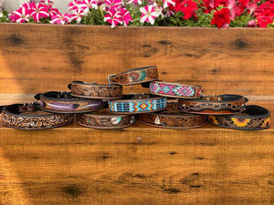 Personalized Hand Tooled Full Grain Leather Turquoise Feather Western Dog Collar Custom Genuine Leather Collar <b>Padded</b> Dog Collar - Product Image 4