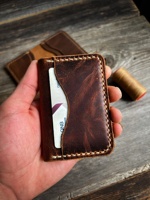 Dompet Kulit Tipis Pria Minimalis Full Grain Vintage Tempat Kartu Kredit Saku Depan Berkualitas Tinggi Warna Polos Custom