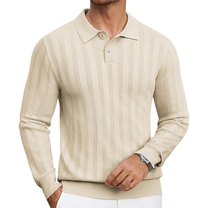 <b>Men's</b> Knitted <b>Long</b> Sleeve Polo Sweater Solid Color Autumn Casual Pullover Full Sleeve Button Closure - Product Image 6