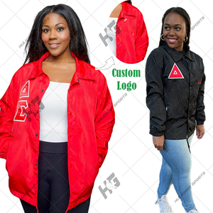 Delta Red & <b>black</b> line jacket DST coach jacket Sorority <b>Windbreaker</b> Jacket Stand Collar Custom DST <b>Black</b> Red Front Waterproof - Product Image 2