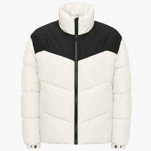 Blouson matelassé pour homme, blanc et noir, col mandarin, à capuche, fermeture éclair frontale, garniture en fourrure, respirant, coupe-vent, hiver, décontracté, standard - Product Image 3