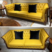 Ensemble de salon en cuir véritable personnalisable, jaune, meubles de luxe, style français antique, bois massif, canapé classique européen haut de gamme