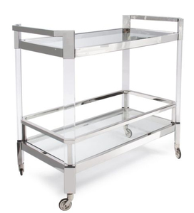 2-Tier <b>Acrylic</b> Hotel Trolley with 4-Wheel Rolling Base Modern Design <b>Mirror</b> Shelf for Commercial Restaurant Use - Product Image 2
