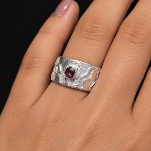 Natural <b>Garnet</b> 925 Sterling Silver <b>Ring</b> Handmade Single Stone Minimalist <b>Ring</b> Factory Wholesale Wedding Cocktail Jewelry - Product Image 3