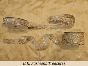 B.R. Ribete de encaje bordado de moda, rollo de malla de rayón y nailon dorado lavable para prendas - Product Image 1