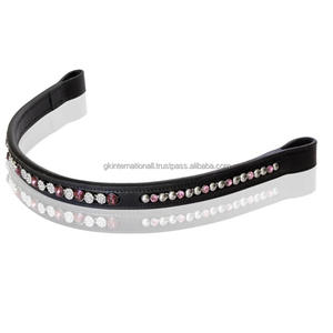 Banda Frontal para Caballo de Cuero con Diseño Personalizado, Multicolor, con Cristales, Perlas y Diamantes de Imitación, Forma Recta, para Brida - Product Image 1