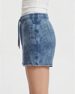 <b>Women</b> Acid Wash <b>Shorts</b> 100% Cotton Fleece Mid Drawstring Waist Side Pocket Loose Fit Washed Winter Street Wear Ladies <b>Shorts</b> - Product Image 5