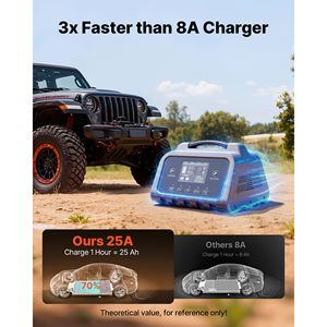 Caricabatterie Intelligente 25A con Display LCD per Batterie Auto 6V 12V 24V al Litio e Piombo-Acido (Gel/AGM) con Funzione di Ricarica a Mantenimento di Carica - Product Image 4