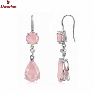 Fournisseur de bijoux de haute qualité, boucles d'oreilles en argent sterling 925, pierre précieuse quartz rose, forme goutte d'eau, bijoux pour femmes - Product Image 1