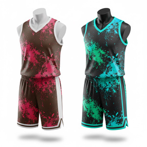 Conjunto de Uniforme de Baloncesto Sublimado Personalizado con Estampado de Salpicaduras de Pintura, Camiseta sin Mangas y Pantalones Cortos, Venta al Por Mayor - Product Image 3