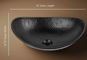 Vente en gros usine : Lavabo vasque ovale moderne en métal noir mat martelé à la main pour comptoir de salle de bain, idéal pour la décoration de vanités d'hôtel - Product Image 6
