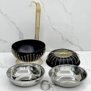 Black Chafing Dish Stainless Steel <b>Buffet</b> Food Warmer Glass Lid Ornate Gold Pillar Stand Hotel Catering <b>Server</b> - Product Image 5