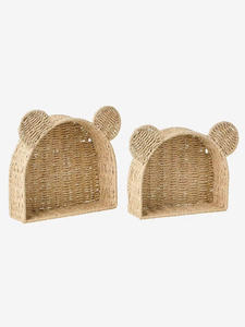 <b>Rustic</b> style seagrass wall <b>shelf</b> kid nursery room woven rattan floating racks unique mouse design wall crafts supplier wholesale - Product Image 1