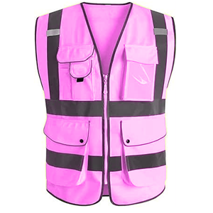 Gilet de sécurité réfléchissant haute visibilité unisexe rose avec poches, vêtements de travail - Product Image 3