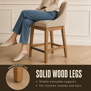 Modern Upholstered Counter <b>Stool</b> With Curved Back Fixed Armrest <b>Wood</b> Base <b>Bar</b> <b>Stool</b> For Home <b>Bar</b> Commercial Use - Product Image 6