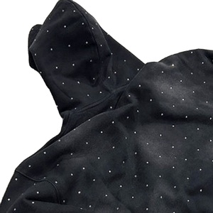 Vente en gros Sweats à capuche personnalisés avec fermeture éclair Bling Design Pulse On Fleece Material Rhinestone Embroidered Pulse Winter Washed Acid - Product Image 3