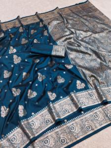 Sari Tradicional Indio de Seda Banarasi con Trabajo de Tejido Zari para Bodas y Eventos Festivos, Atuendo para Mujer - Product Image 1