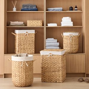 Round Water Hyacinth Laundry <b>Hamper</b> with Lid Woven Clothes Storage <b>Basket</b> with Handles Fabric Liner Eco Home Organization - Product Image 4
