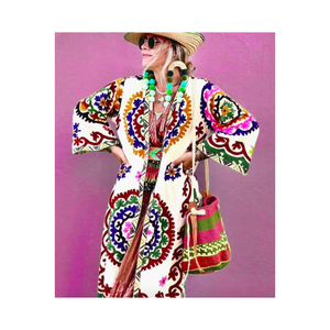 Suzani bordado Boho Chic Suzani largo Kimonos Floral Suzani bordado chaquetas largas para mujer - Product Image 1