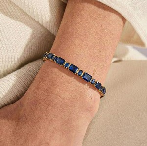 Radiant Cut Emerald Cut Lab Grown Blue Sapphire Stone Charm <b>Bracelet</b> Sterling Silver Luxury Elegant <b>Gemstone</b> Jewelry Gift Women - Product Image 2