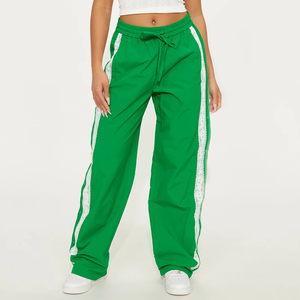 <b>Womens</b> Green Track Pants Casual Activewear <b>Joggers</b> with Contrast <b>White</b> Lace Side Designs - Product Image 2