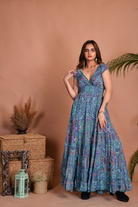Boho Floral Printed Silk Maxi <b>Dress</b> for Women Comfortable Summer <b>Dress</b> for Beachwear & Party Breathable & Lightweight Maxi <b>Dress</b> - Product Image 6