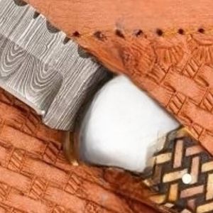 Couteaux pliants portables en acier Damas avec étui en cuir, couteaux de poche EDC compacts pour la chasse, le camping, la randonnée et la survie en extérieur - Product Image 5