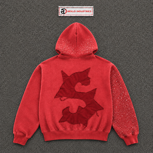 เสื้อฮู้ดดี้พรีเมียมสไตล์สตรีทแวร์ ทรงโอเวอร์ไซส์ ซิปหน้า สีแดง ผ้าคอตตอนถัก ปักลาย  ใส่สบาย เหมาะกับคนเมือง - Product Image 6