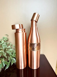 Pure Copper Water <b>Bottle</b> Handmade Ayurvedic Drinking <b>Bottle</b> Leak Proof Hammered Copper <b>Flask</b> for Home Office Gym Yoga Travel - Product Image 5