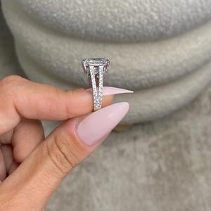 5.50 Carat Radiant Cut E-VVS2 Lab Grown Diamond Engagement <b>Ring</b> _ <b>Split</b> Shank 18K Solid Gold with Round Side Stones_ Bridal <b>Ring</b> - Product Image 3